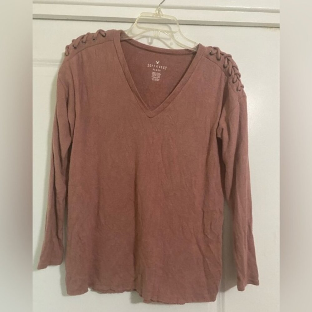 American Eagle Soft & Sexy Lace Up Long Sleeve Tee